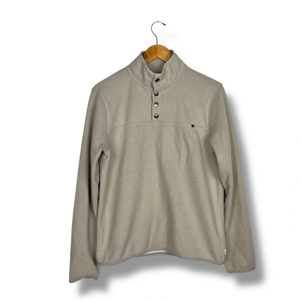 Vuori Venice Wool Pullover Beige Wool Blend Fleece Men’s M Quarter Snap Logo